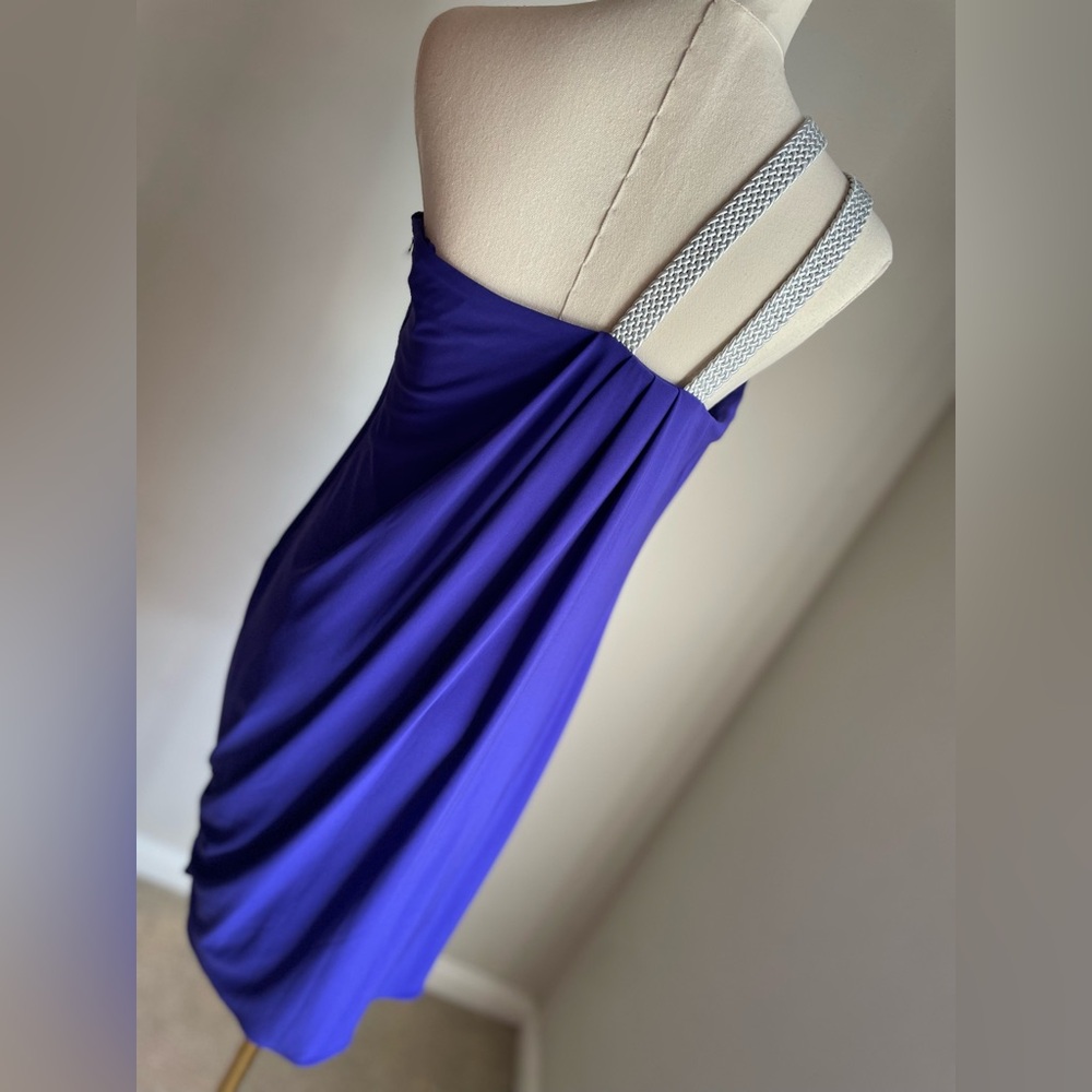 S Badgley Mischka Dress, Mack & James. One Shoulder Purple View 2
